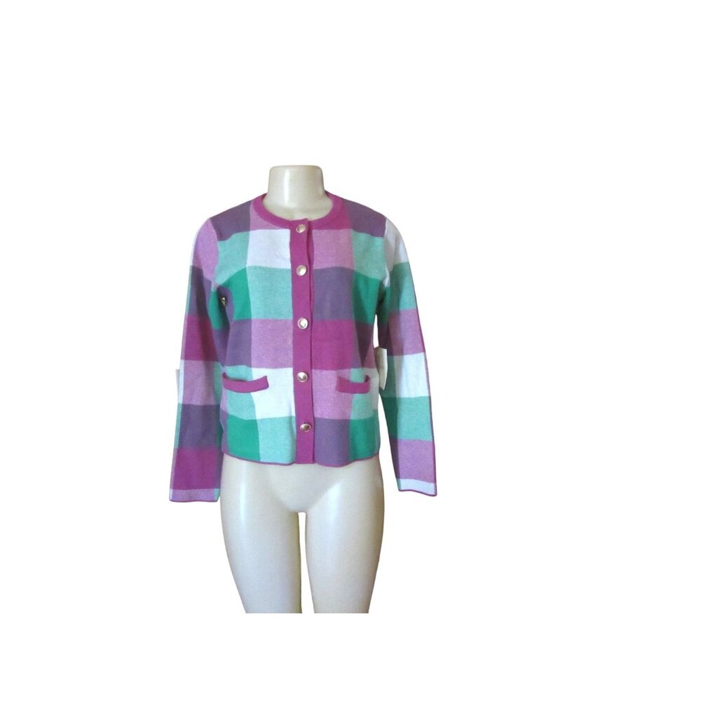 Cynthia Rowley Plaid Cardigan Sweater W/Gold Buttons Size S NWT